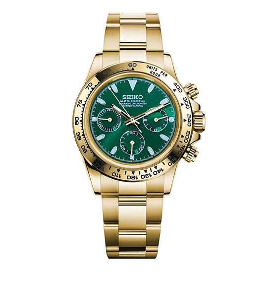 SEIKO MOD DAYTONA GOLD-GREEN