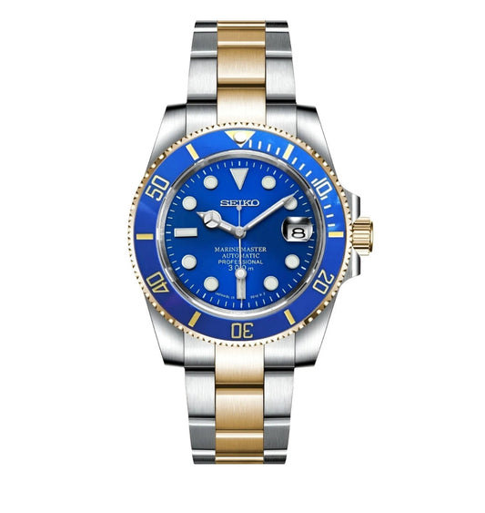 SEIKO MOD SUBMARINER BLUE-GOLD-SILVER